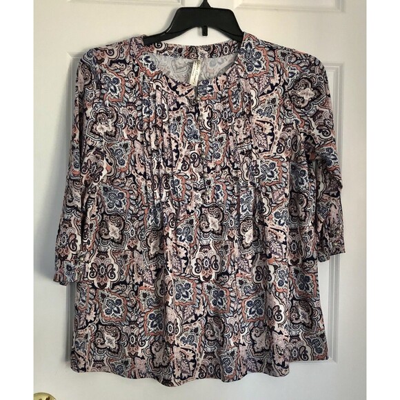Per Seption Concept Tops Women's Size Medium Paisley Tunic Long Sleeve Crew Neck - Picture 1 of 9